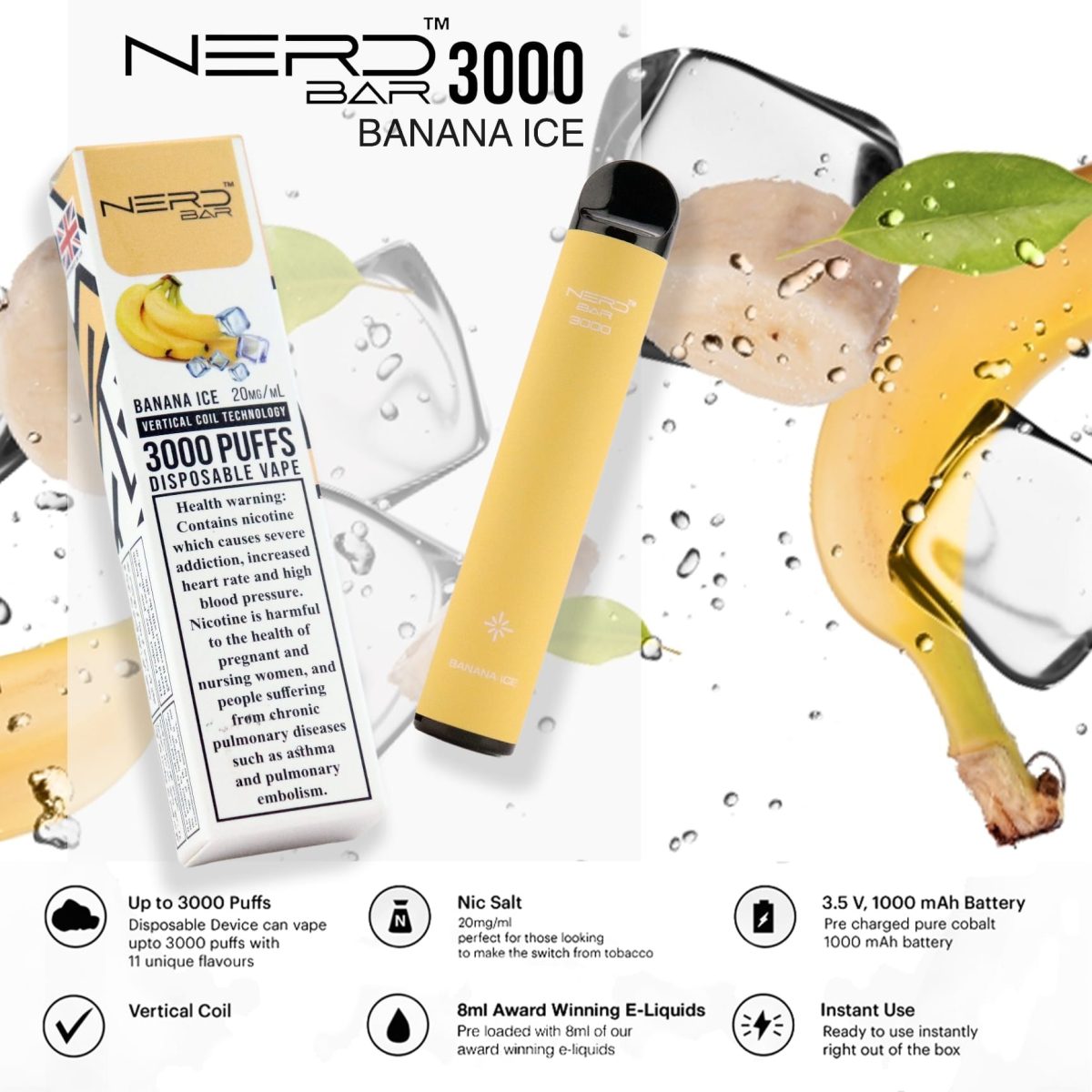 Nerd Bar 3000 Puffs Disposable - Banana Ice