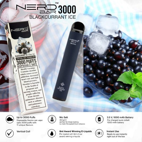 Nerd Bar 3000 Puffs Disposable - Blackcurrant Ice