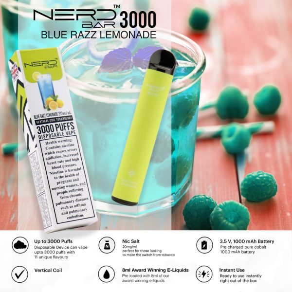 Nerd Bar 3000 Puffs Disposable - Blue Razz Lemonade