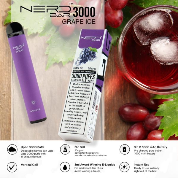 Nerd Bar 3000 Puffs Disposable - Grape Ice