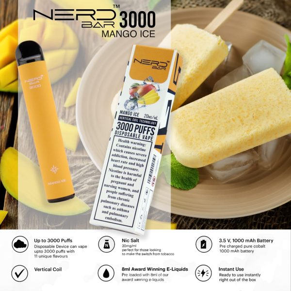 Nerd Bar 3000 Puffs Disposable - Mango Ice