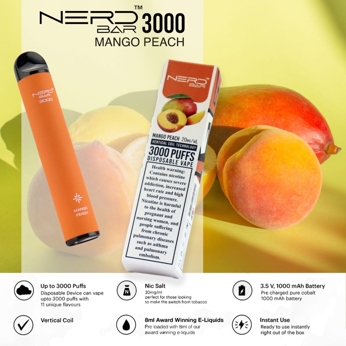 Nerd Bar 3000 Puffs Disposable - Mango Peach