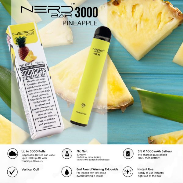 Nerd Bar 3000 Puffs Disposable- Pineapple