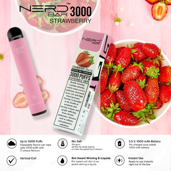 Nerd Bar 3000 Puffs Disposable- Strawberry