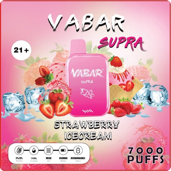 Vabar Supra 7000 Puffs Disposable Pods- Strawberry ice Cream