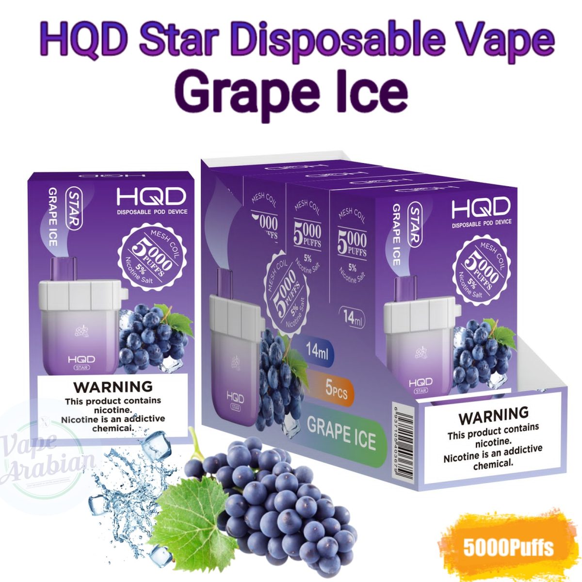 HQD Star Disposable Vape 5000 Puffs- Grape Ice