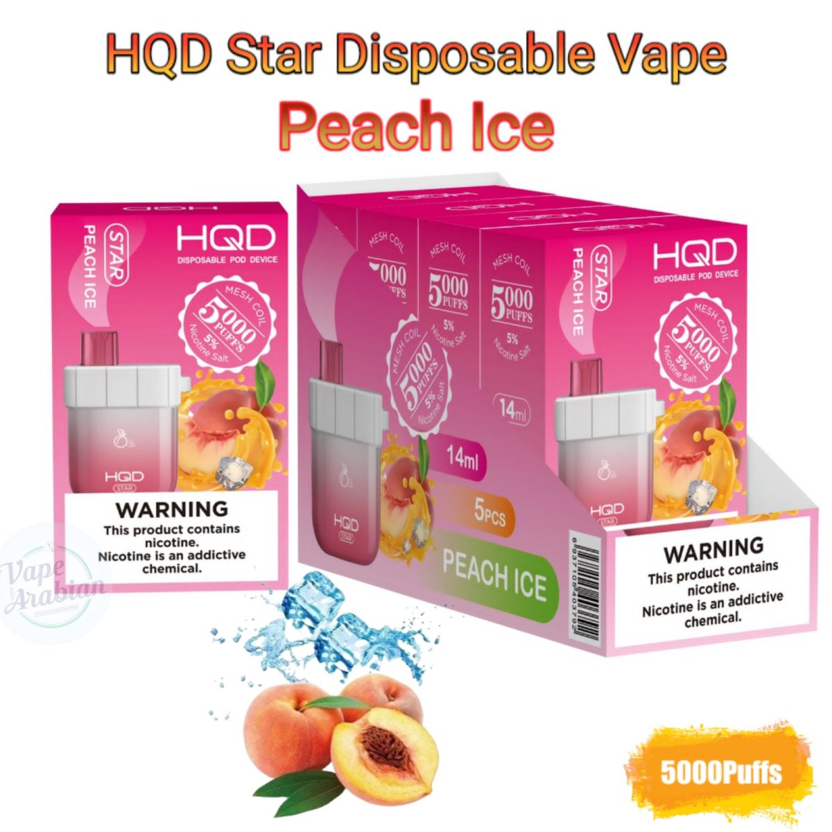 HQD Star Disposable Vape 5000 Puffs- Peach Ice