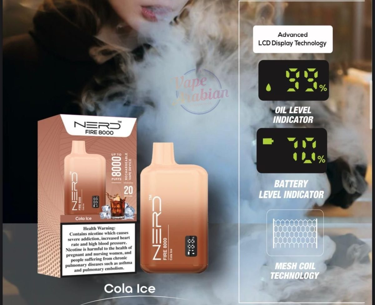 Nerd Fire Disposable Vape 8000 Puffs Advanced LCD Display Technology In UAE