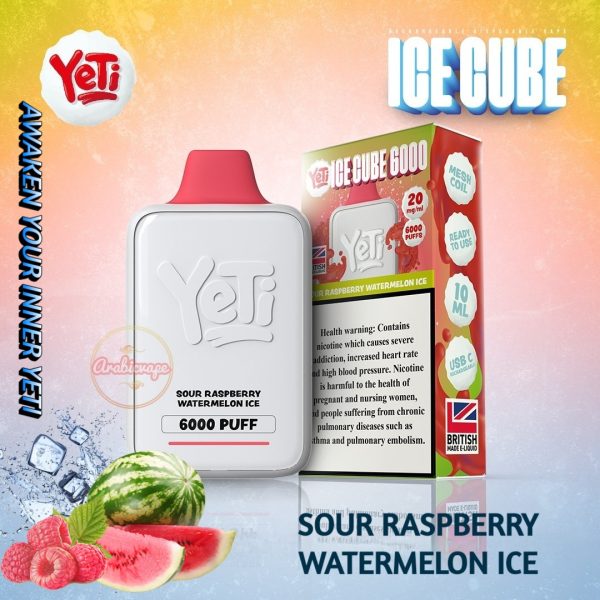 Yeti Ice Cube 6000 Puff Disposable- Sour Raspberry Watermelon Ice