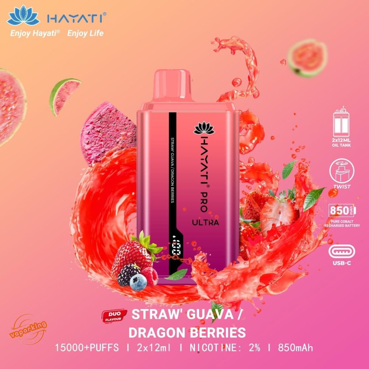 Hayati Pro Ultra 15000 Puffs- Straw' Guava Dragon Berries
