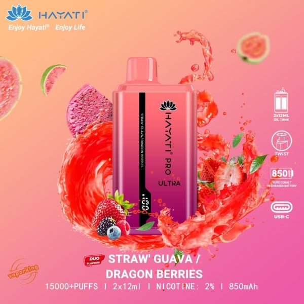 Hayati Pro Ultra 15000 Puffs- Straw' Guava Dragon Berries